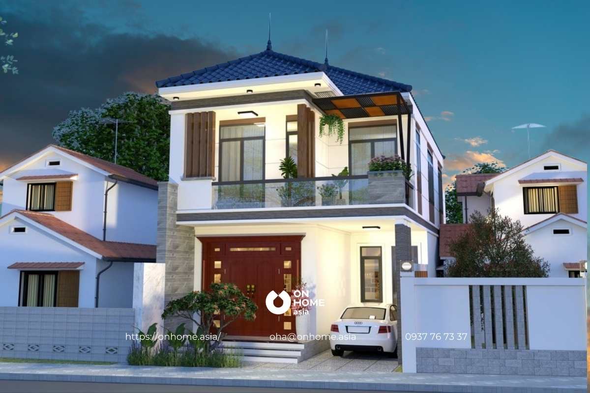 Thiết kế nhà mái Nhật 2 tầng đơn giản