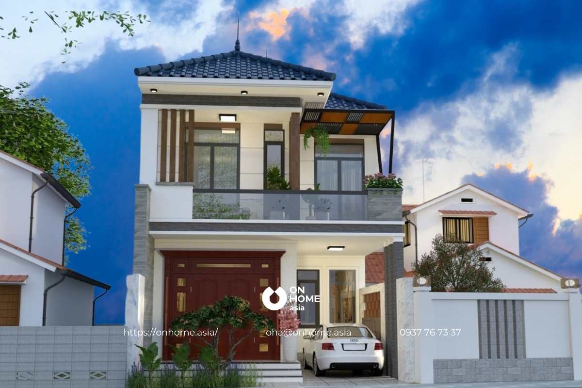 Thiết kế nhà mái Nhật đẹp 2 tầng