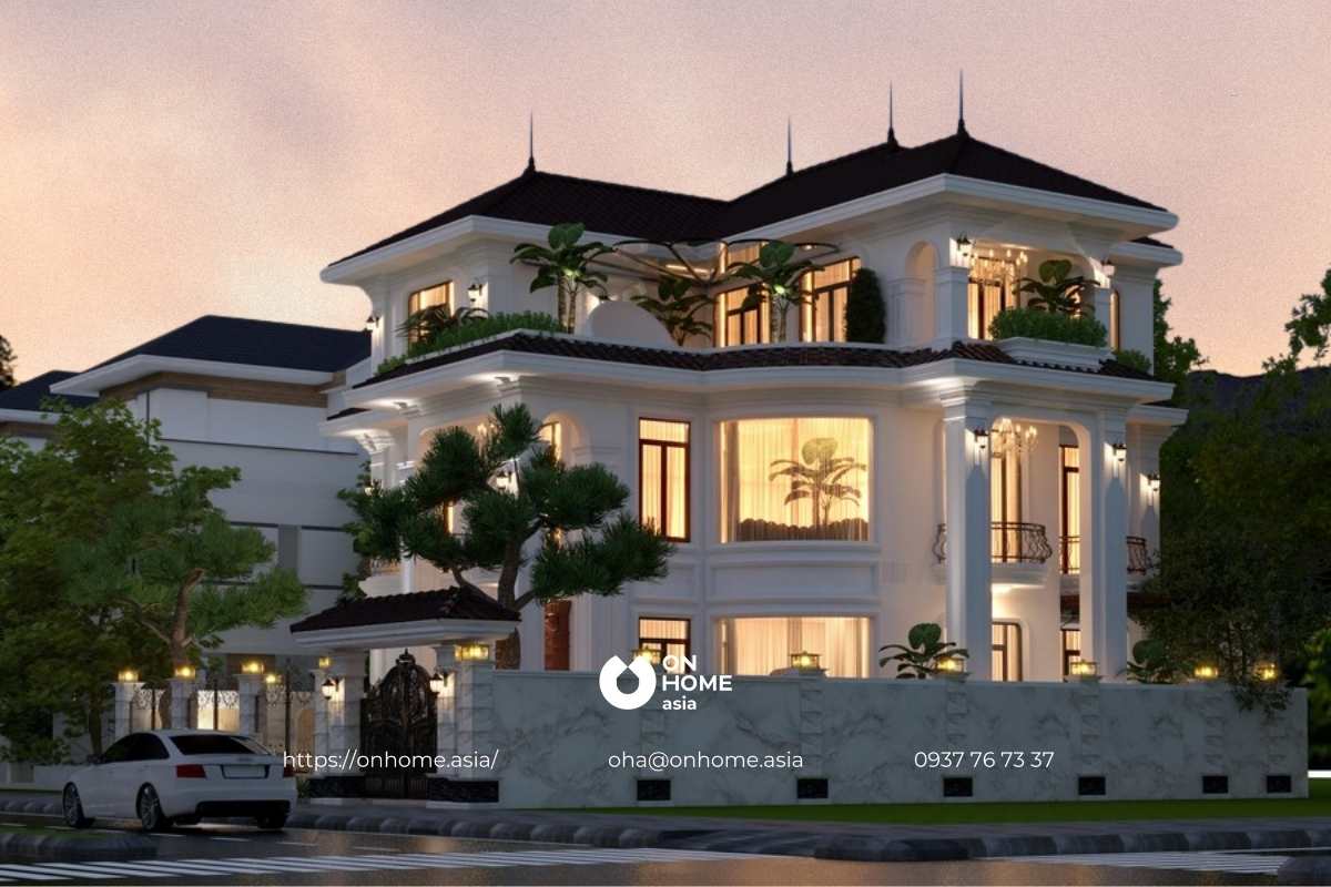 Biệt thự Tân Cổ Điển mái Nhật đẹp