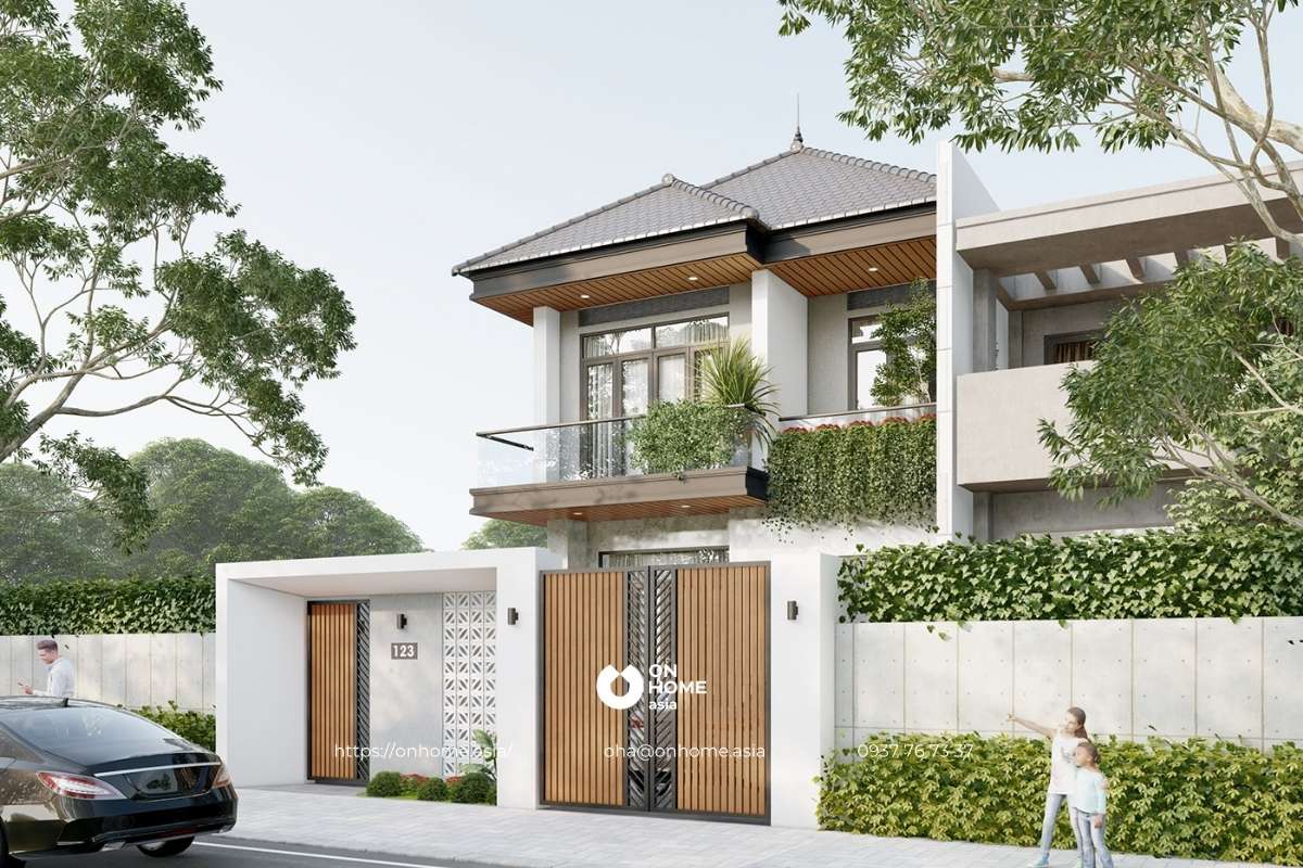 Mẫu nhà phố 2 tầng mái Nhật sang trọng