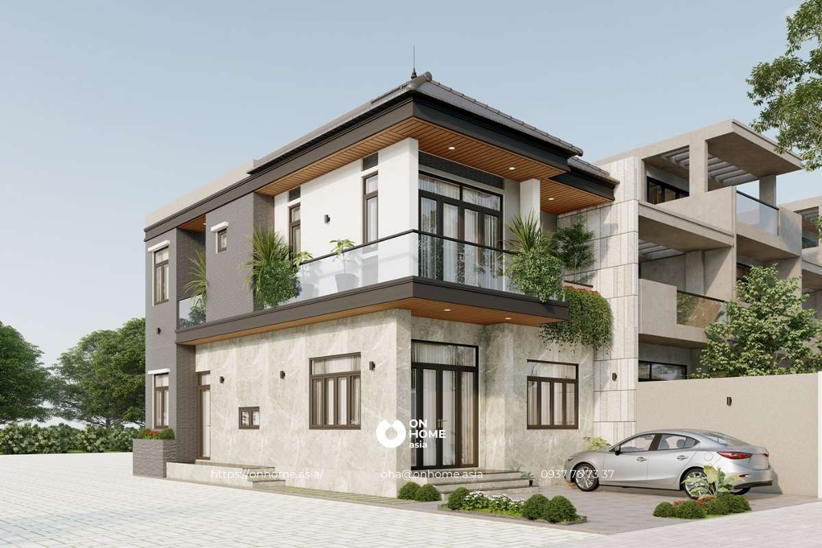 Mẫu nhà phố 2 tầng mái Nhật đẹp