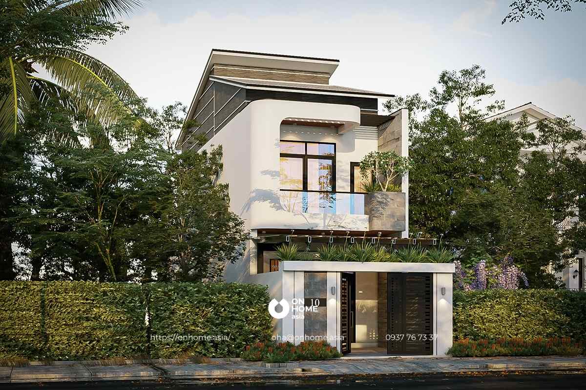 Nhà phố 2 tầng mái lệch hiện đại