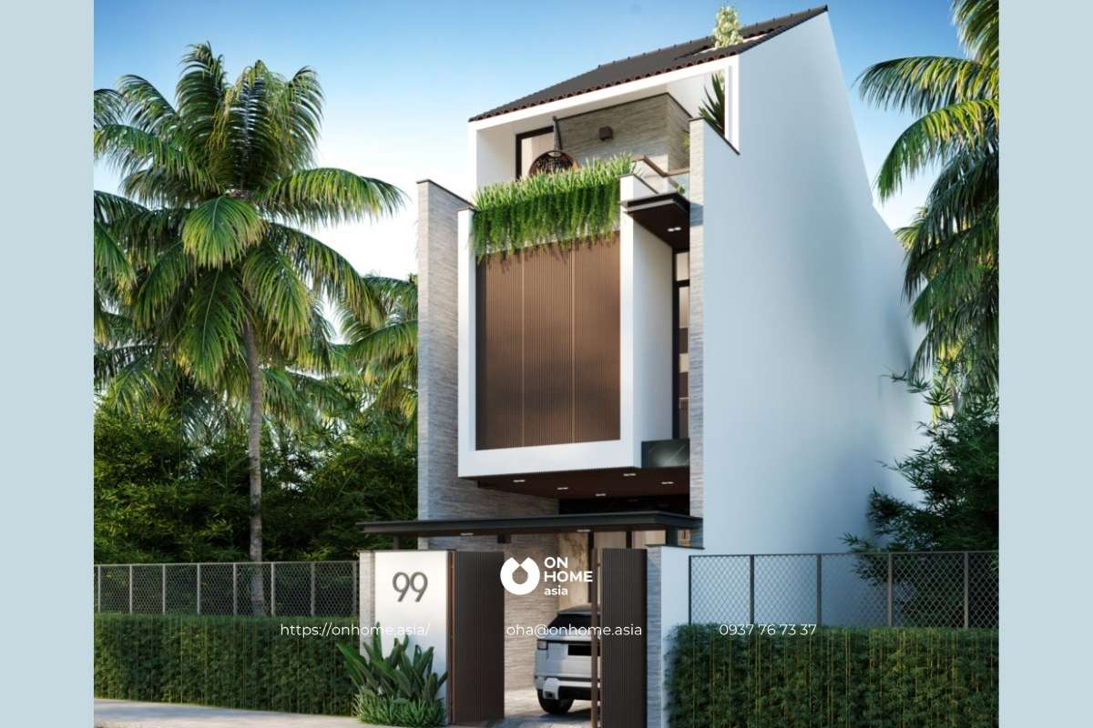 Thiết kế nhà phố hiện đại 1 trệt 2 lầu
