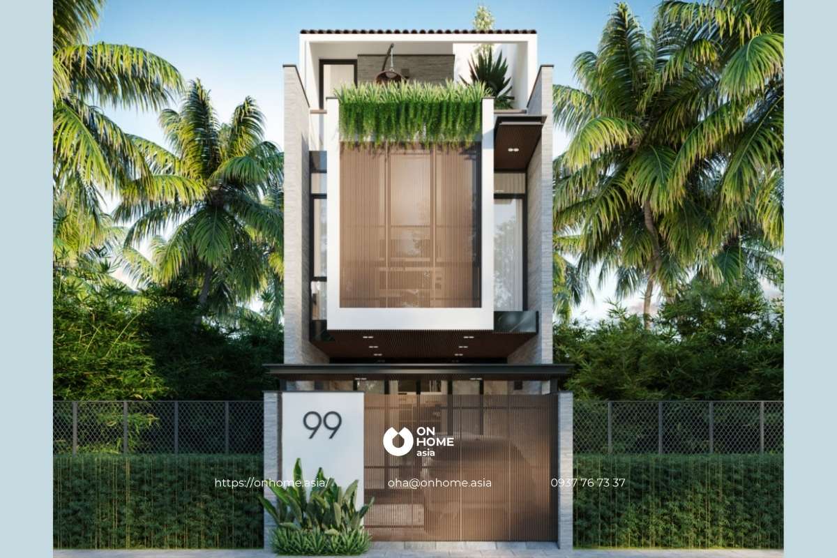 Thiết kế nhà phố hiện đại, đẹp 1 trệt 2 lầu
