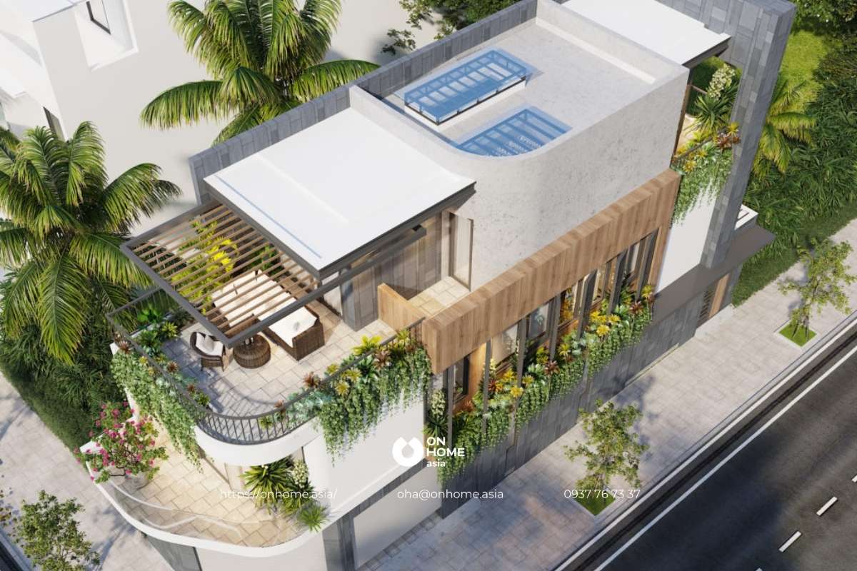 Mẫu nhà phố 2 mặt tiền phong cách hiện đại