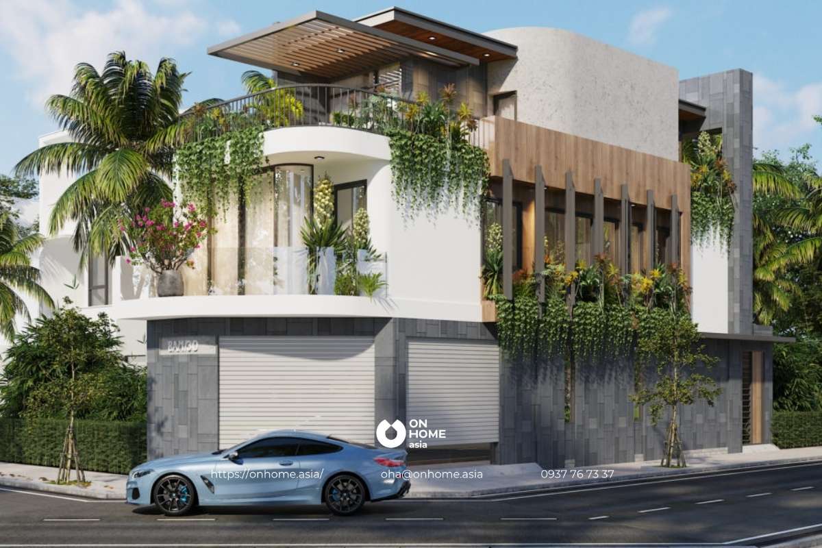 Mẫu nhà phố đẹp 2 mặt tiền phong cách hiện đại