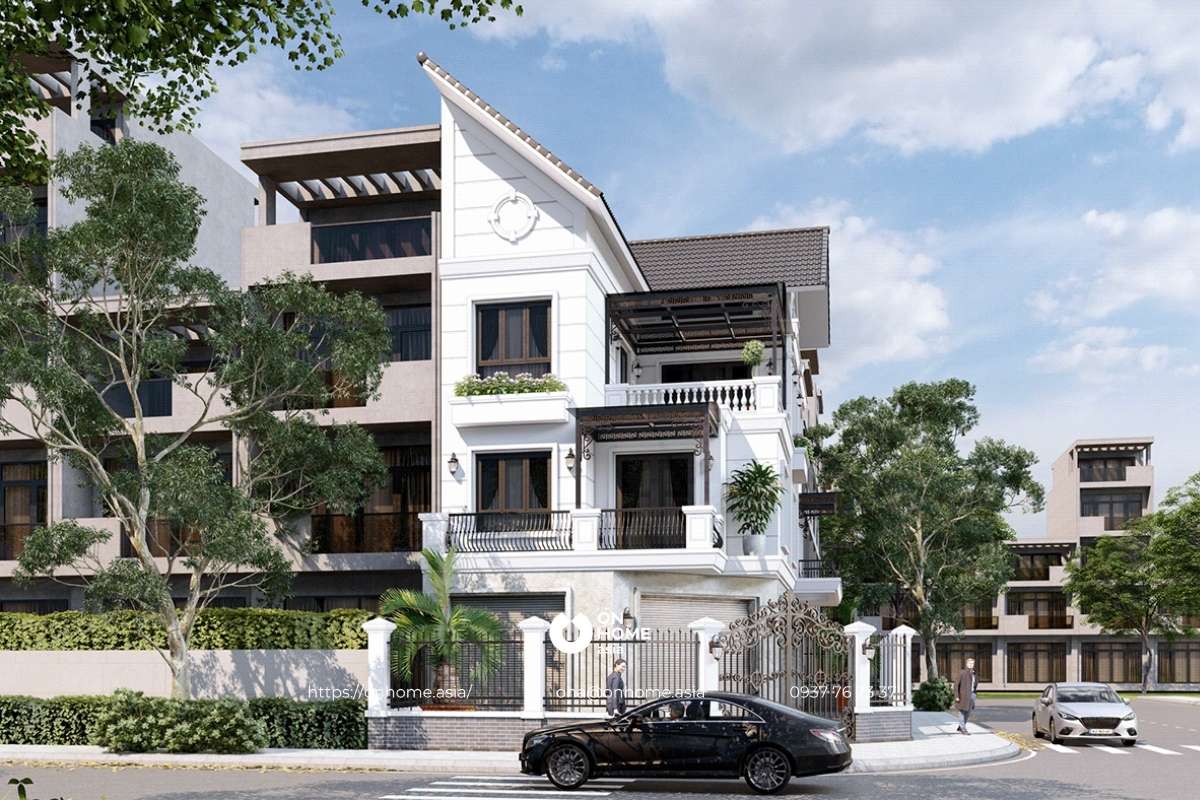 Mẫu nhà phố 2 mặt tiền phong cách Tân Cổ Điển