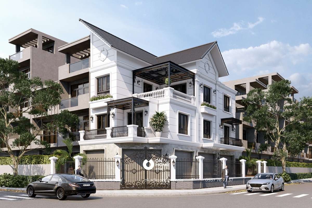 Mẫu nhà phố đẹp 2 mặt tiền phong cách Tân Cổ Điển