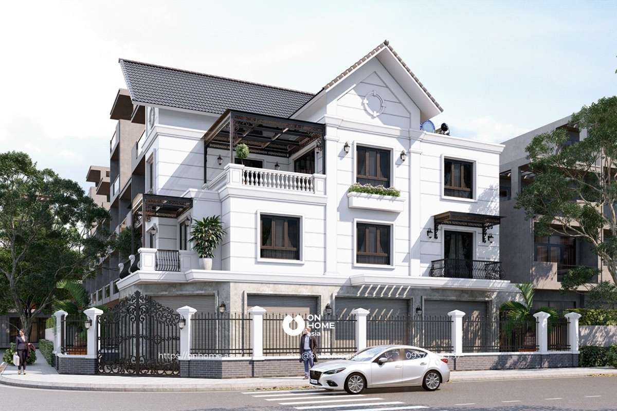 Mẫu nhà phố 2 mặt tiền phong cách Tân Cổ Điển