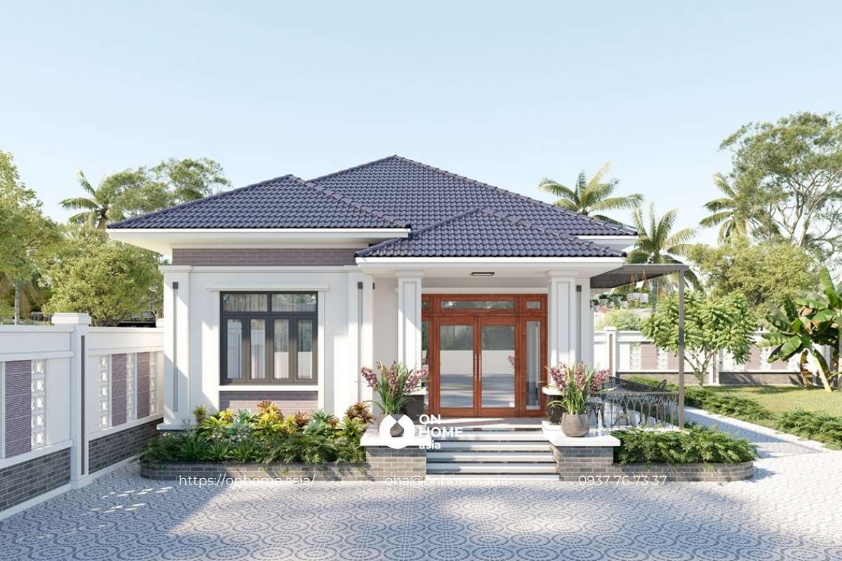 Mẫu nhà vườn đẹp 1 tầng 4 phòng ngủ