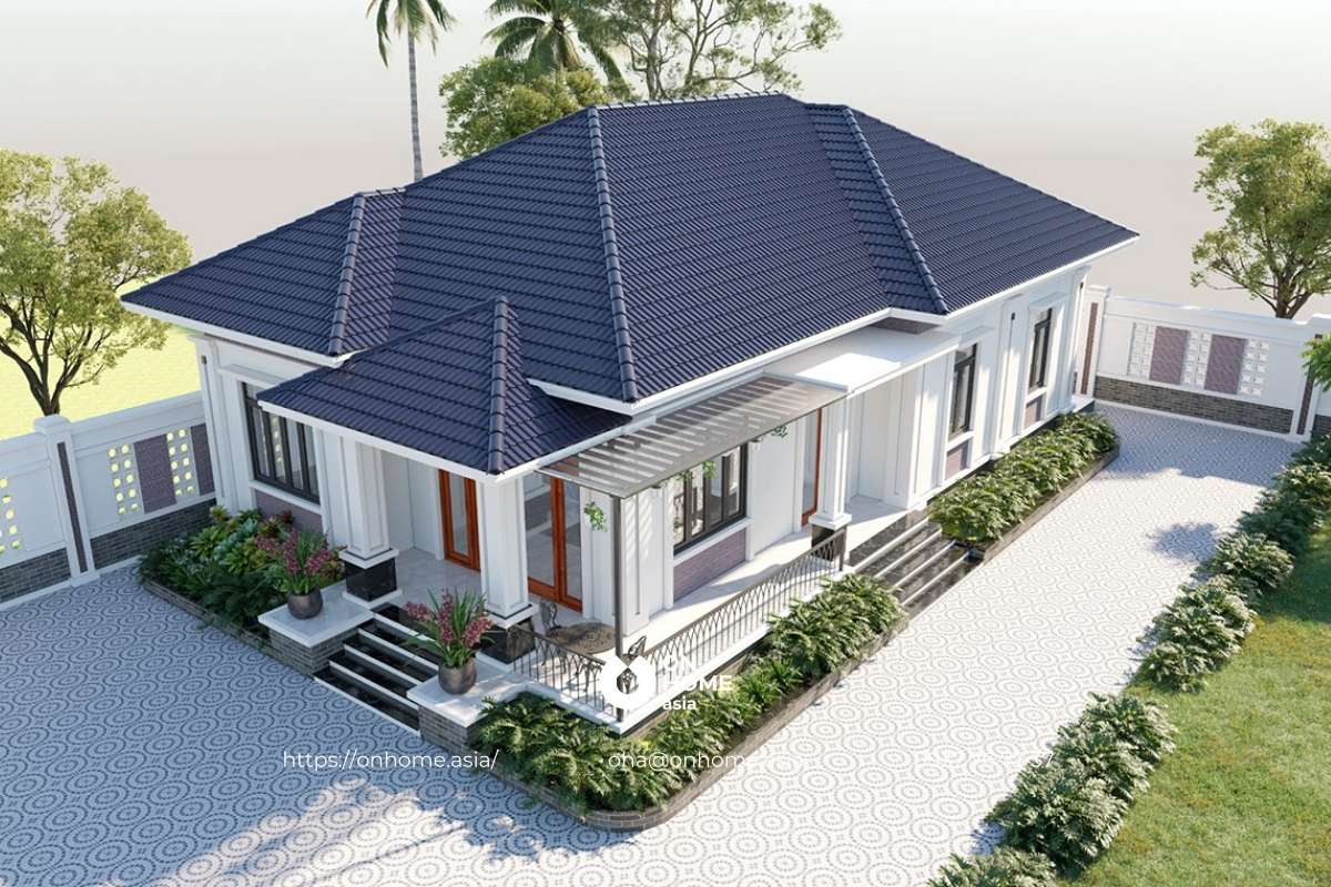 Mẫu nhà vườn đẹp 1 tầng 4 phòng ngủ