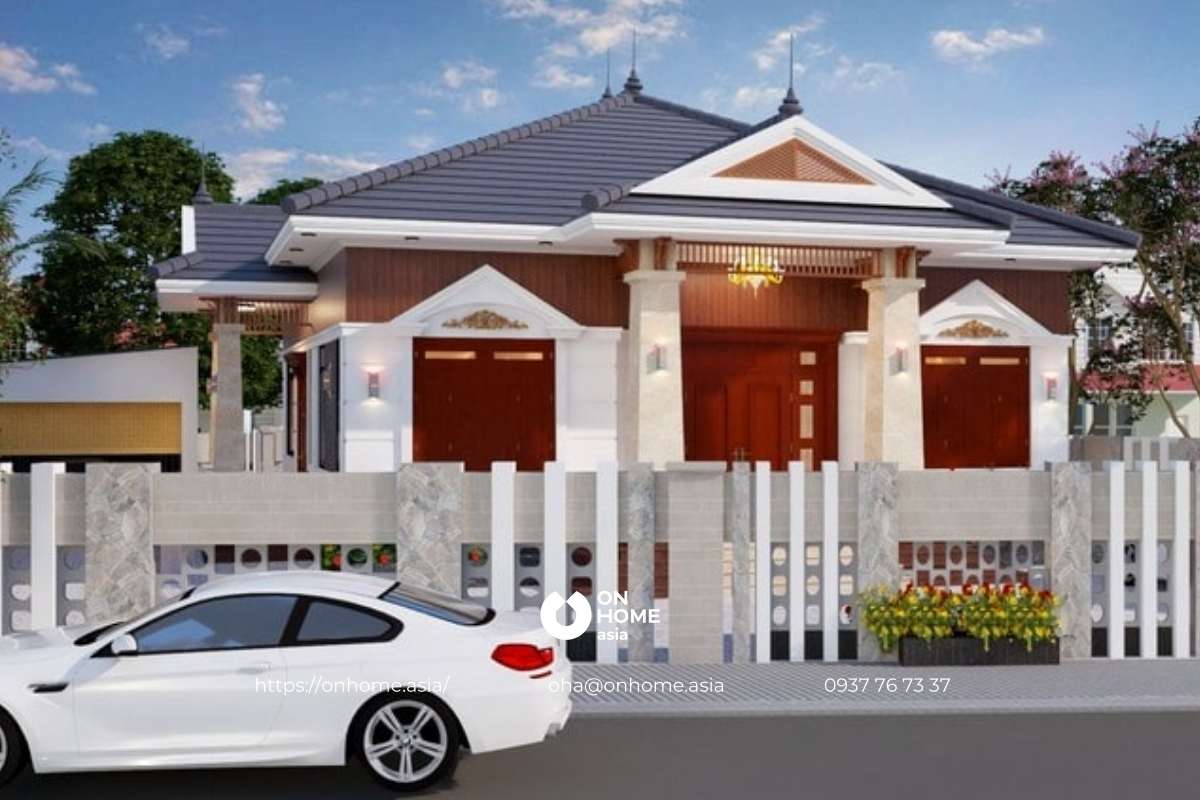 Nhà vườn 1 tầng mái Thái đẹp, hiện đại