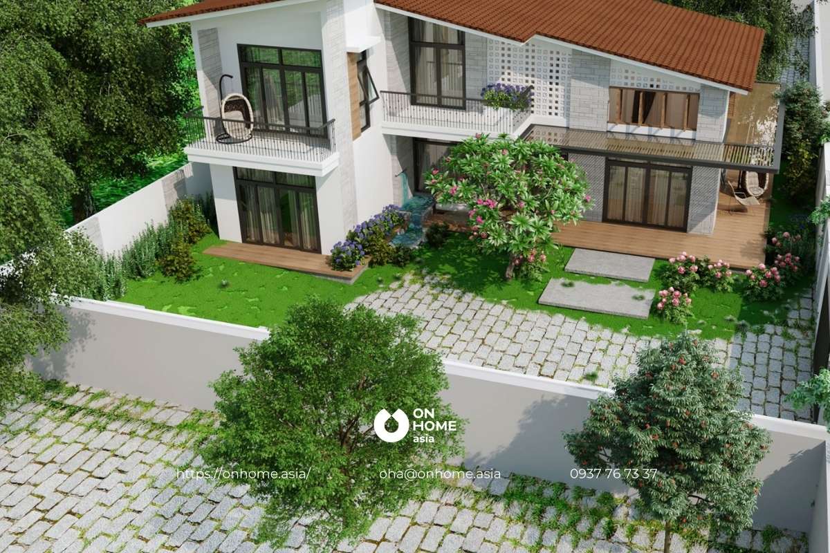 Nhà vườn 2 tầng mái Nhật đẹp