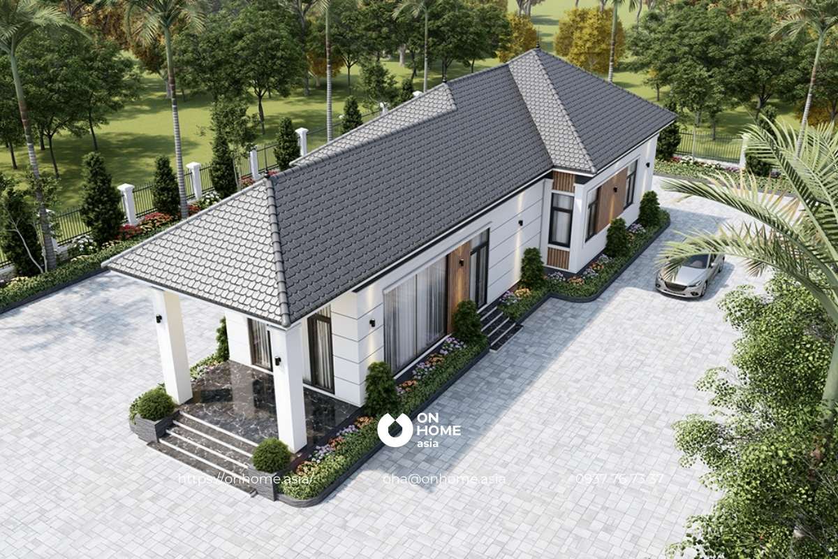 Nhà vườn cấp 4 mái Nhật hiện đại