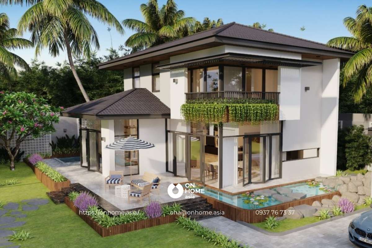 Nhà vườn đẹp 2 tầng kiểu Nhật sang chảnh