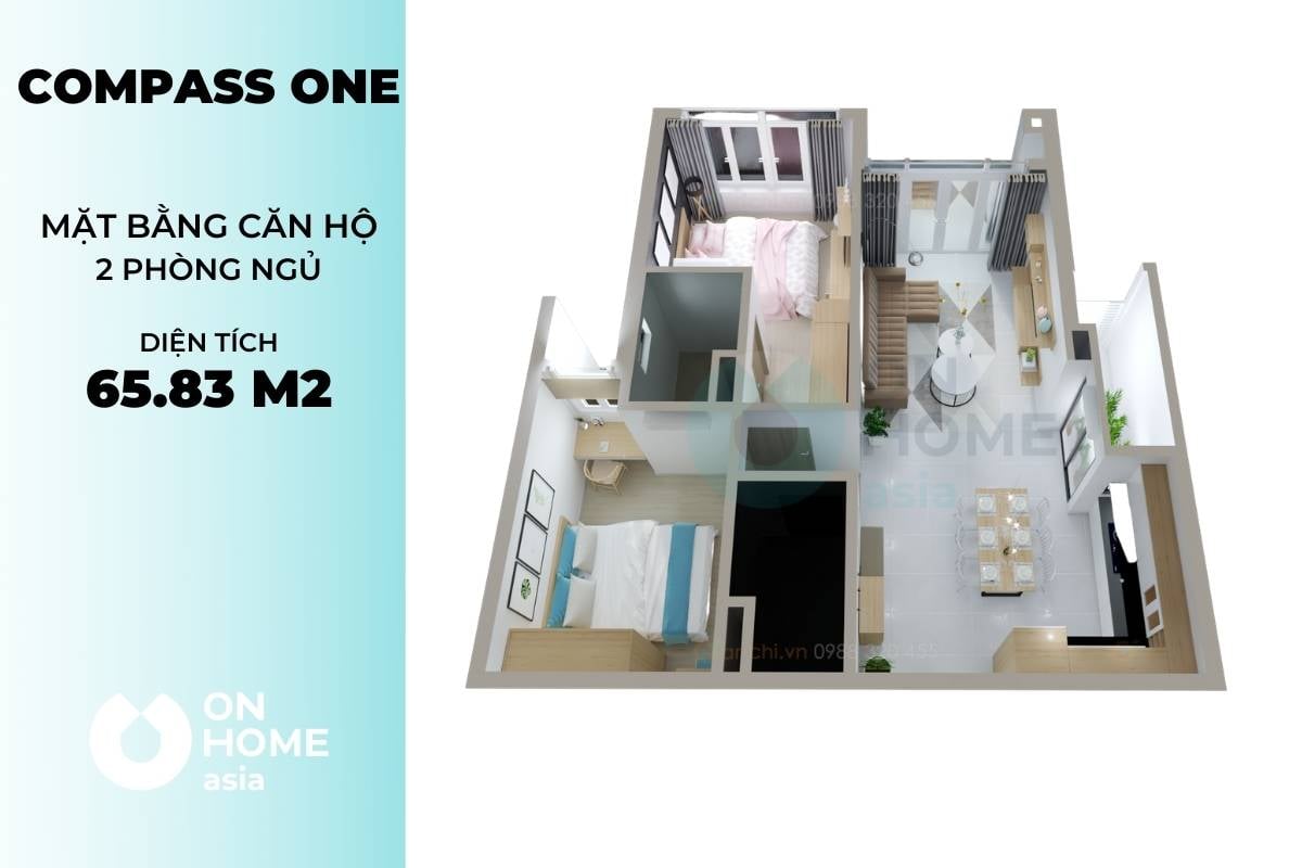 Mặt bằng chung cư đẹp Compass One 2 phòng ngủ