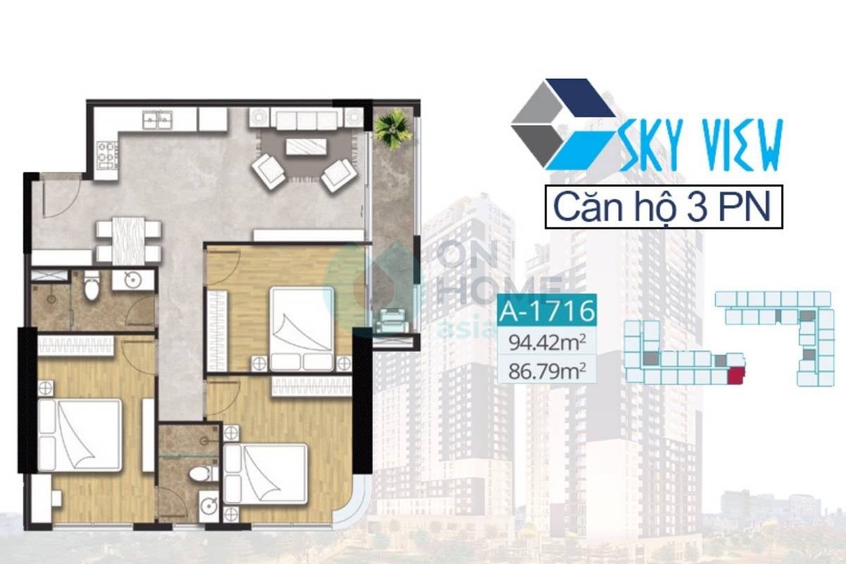 Mặt bằng căn hộ C-Sky View A1716