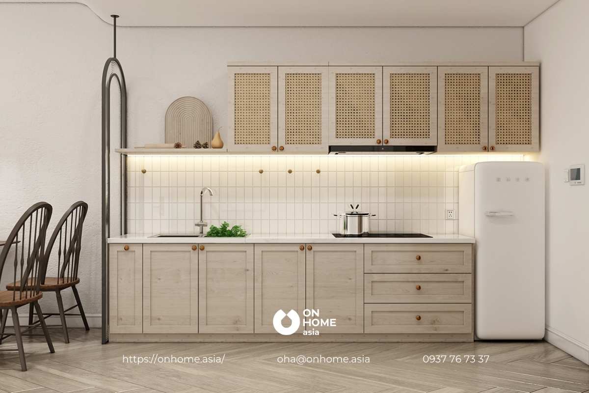 Tủ bếp gỗ tự nhiên đơn giản mà đẹp