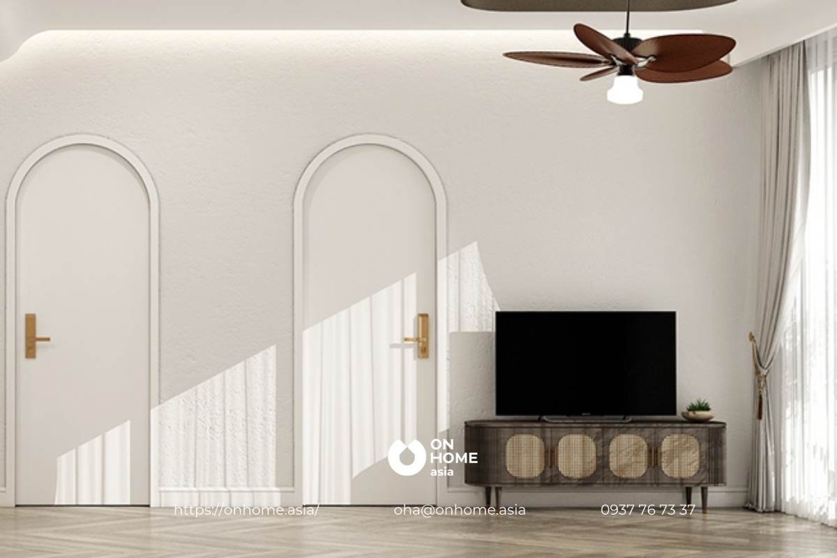 Kệ tivi phòng khách căn hộ phong cách Bắc Âu đẹp