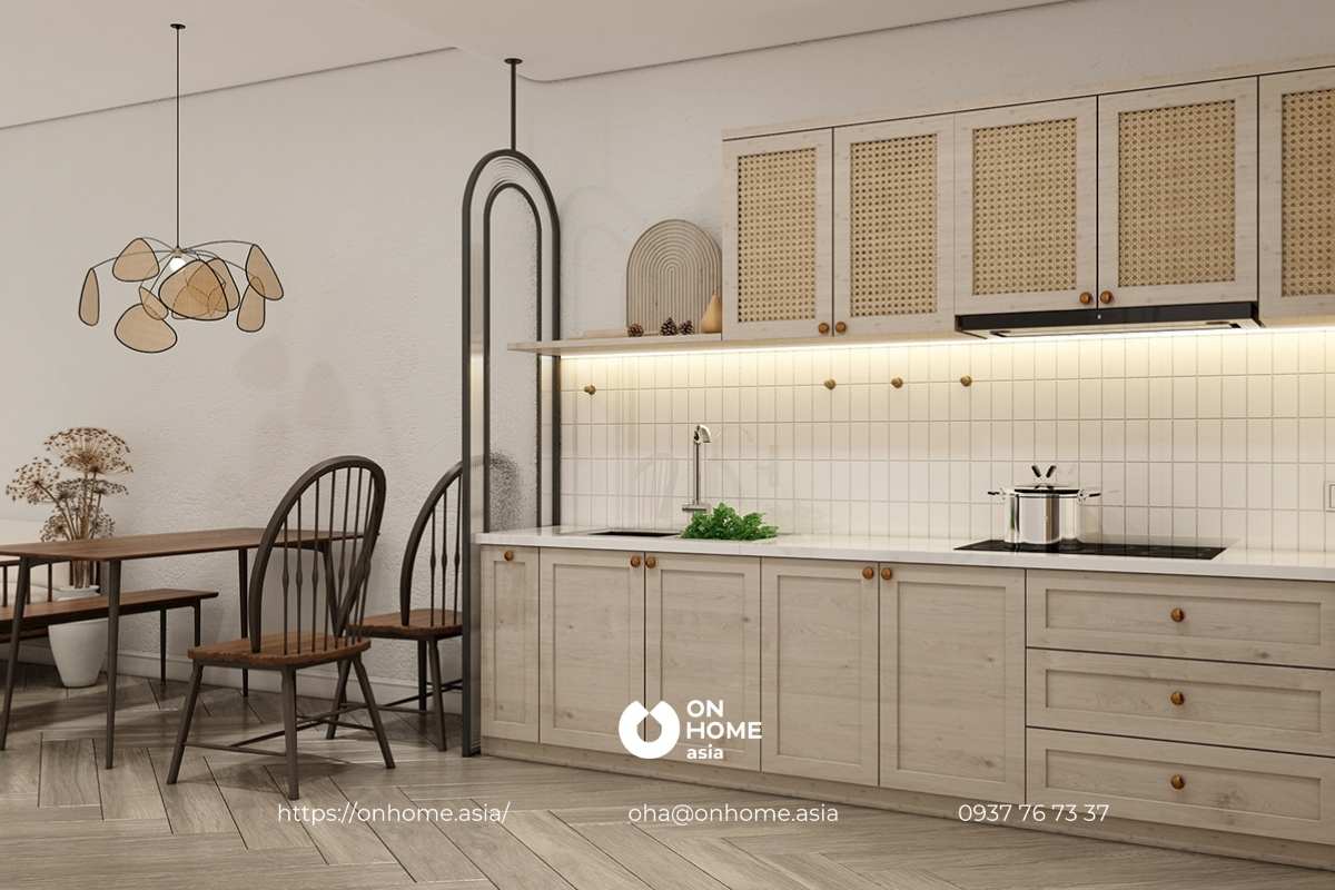 Thiết kế phòng khách liền bếp thanh lịch