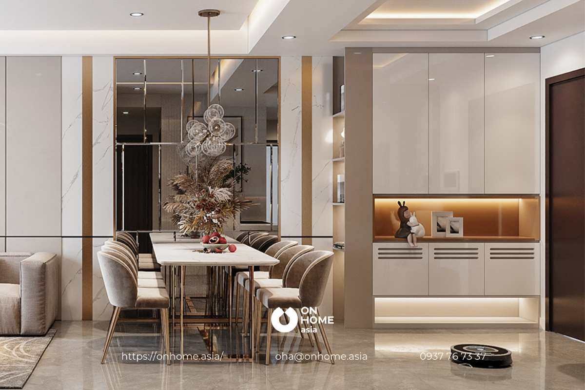 Thiết kế bàn ăn 6 ghế sang trọng