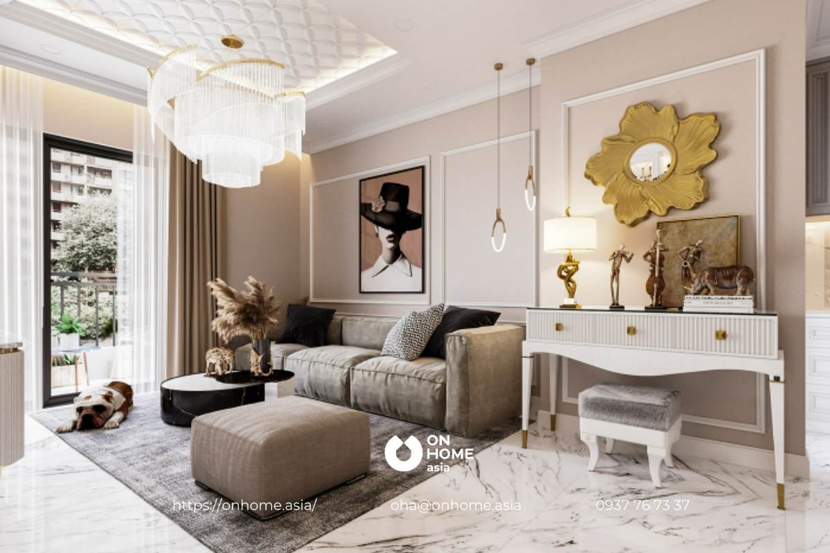 Nội thất phòng khách chung cư C Sky View sang trọng