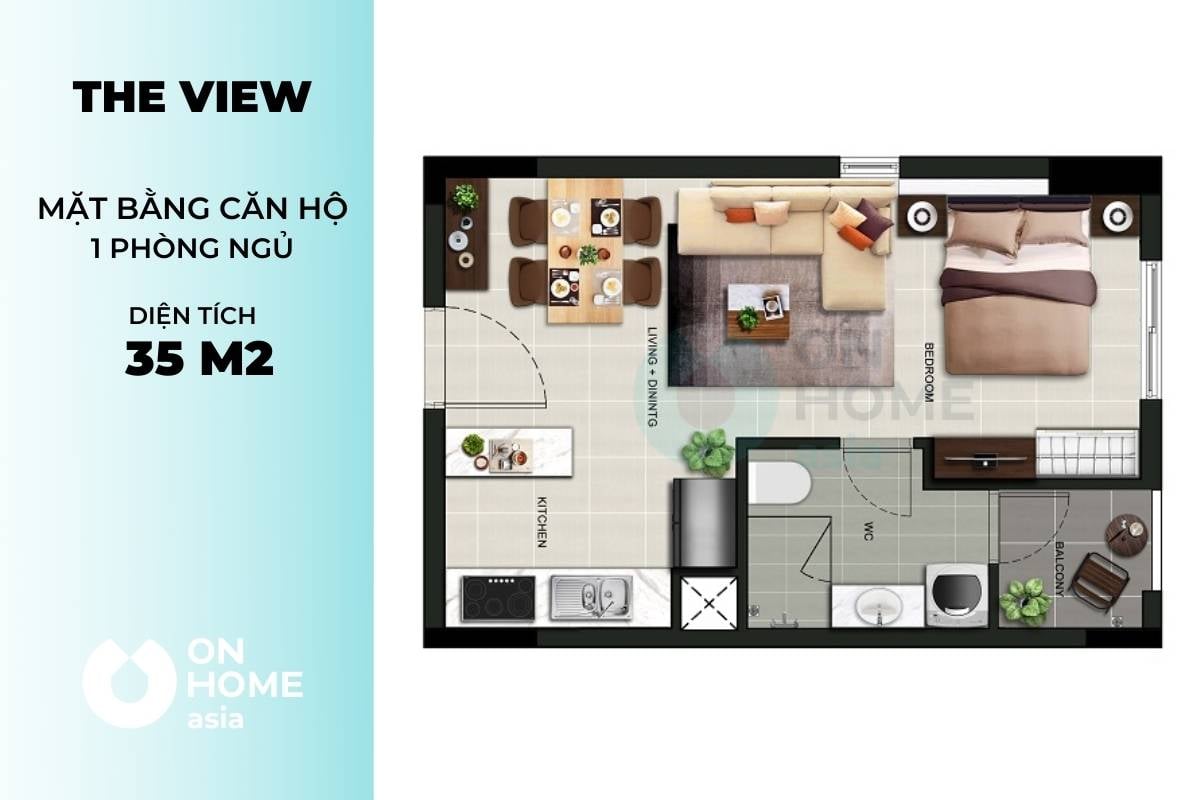 Mặt bằng chung cư The View 1 phòng ngủ