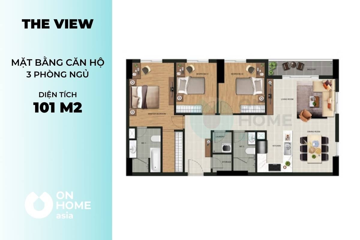 Mặt bằng chung cư The View 3 phòng ngủ