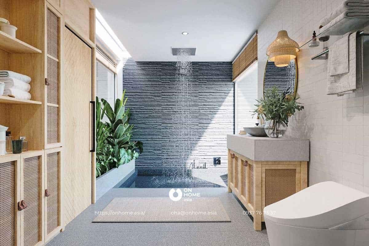 Tiểu cảnh giếng trời tạo nên sự thanh thoát, sang trọng
