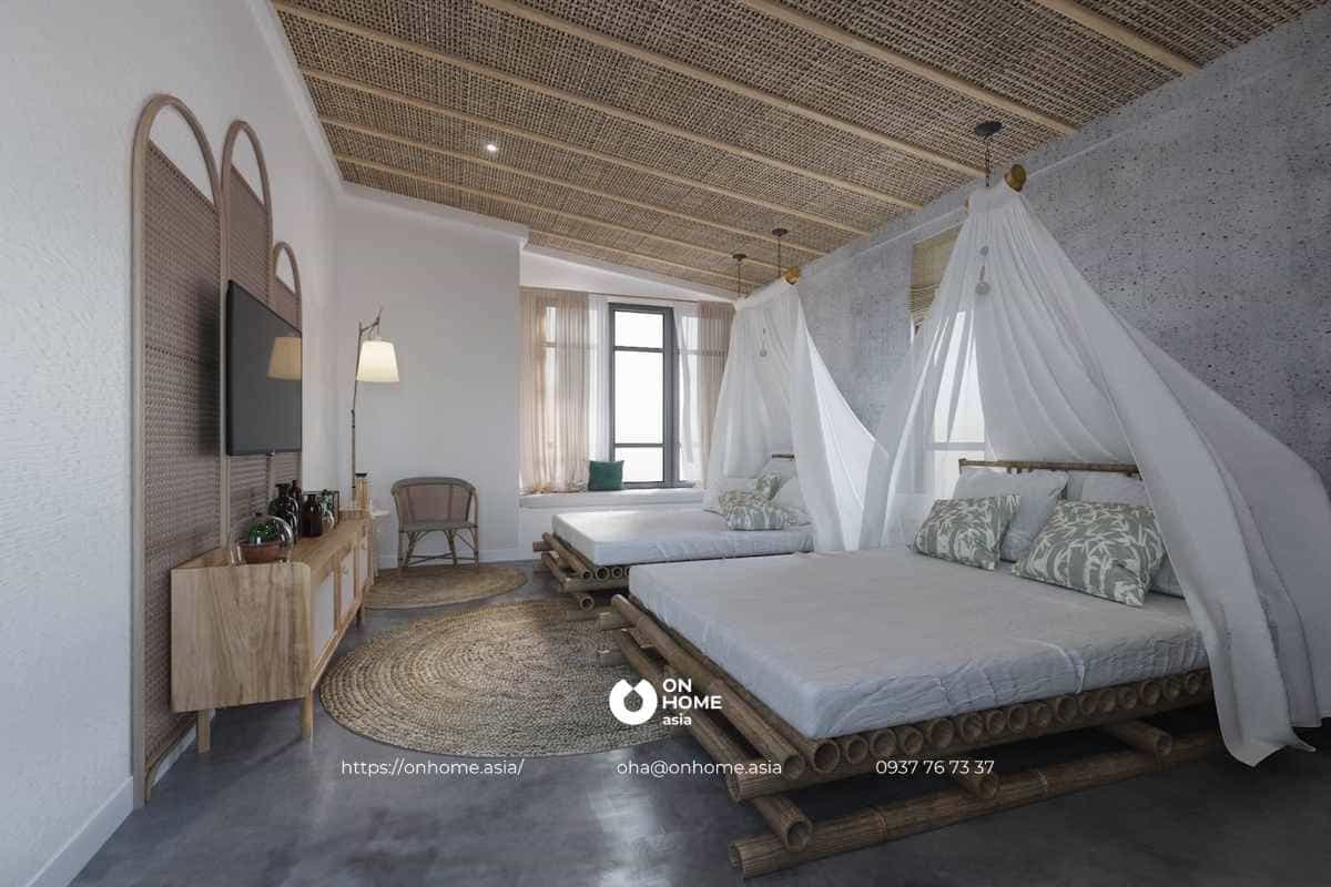 Nội thất phòng ngủ 2 giường phong cách Vintage cuốn hút