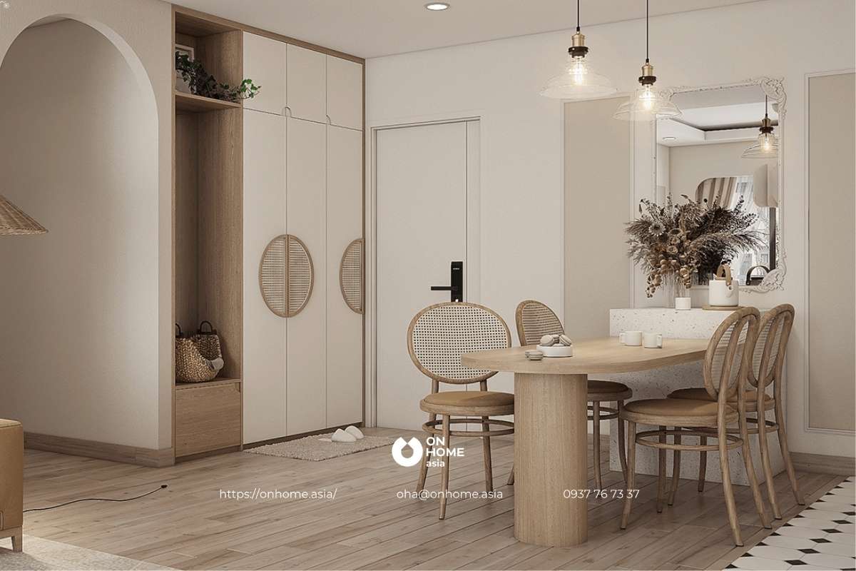 Thiết kế khu vực bàn ăn gỗ đơn giản