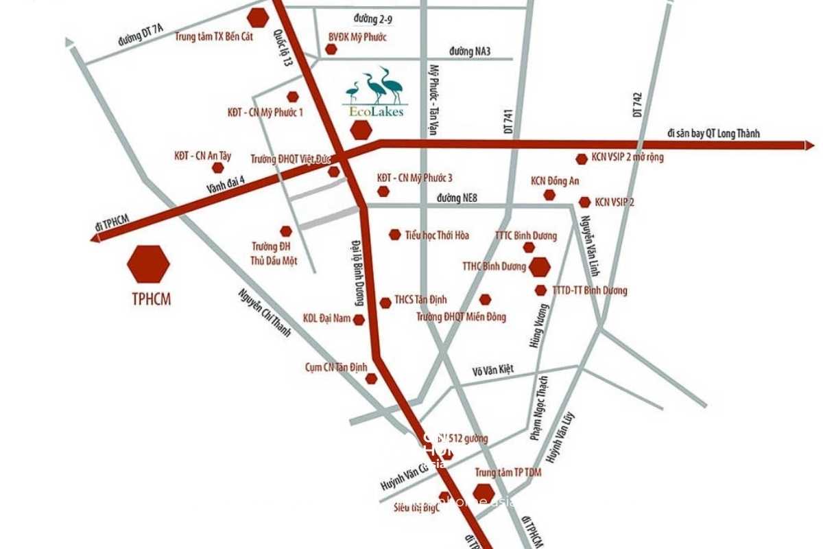 EcoLakes Mỹ Phước nằm ở vị trí vô cùng đắc địa