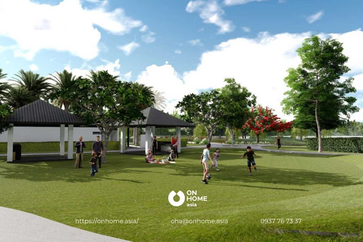 Bãi cỏ xanh dự án Ecolakes Mỹ Phước