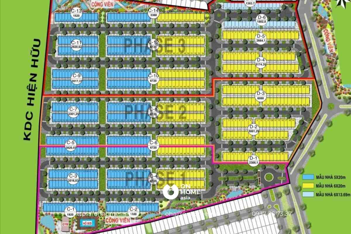 Mặt bằng phân khu nhà phố Ecolakes Mỹ Phước