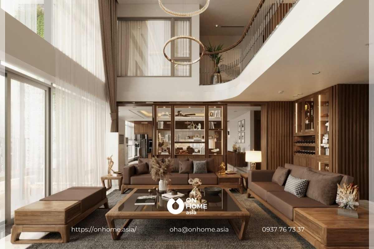 Bộ sofa gỗ Óc Chó thiết kế đơn giản, sang trọng