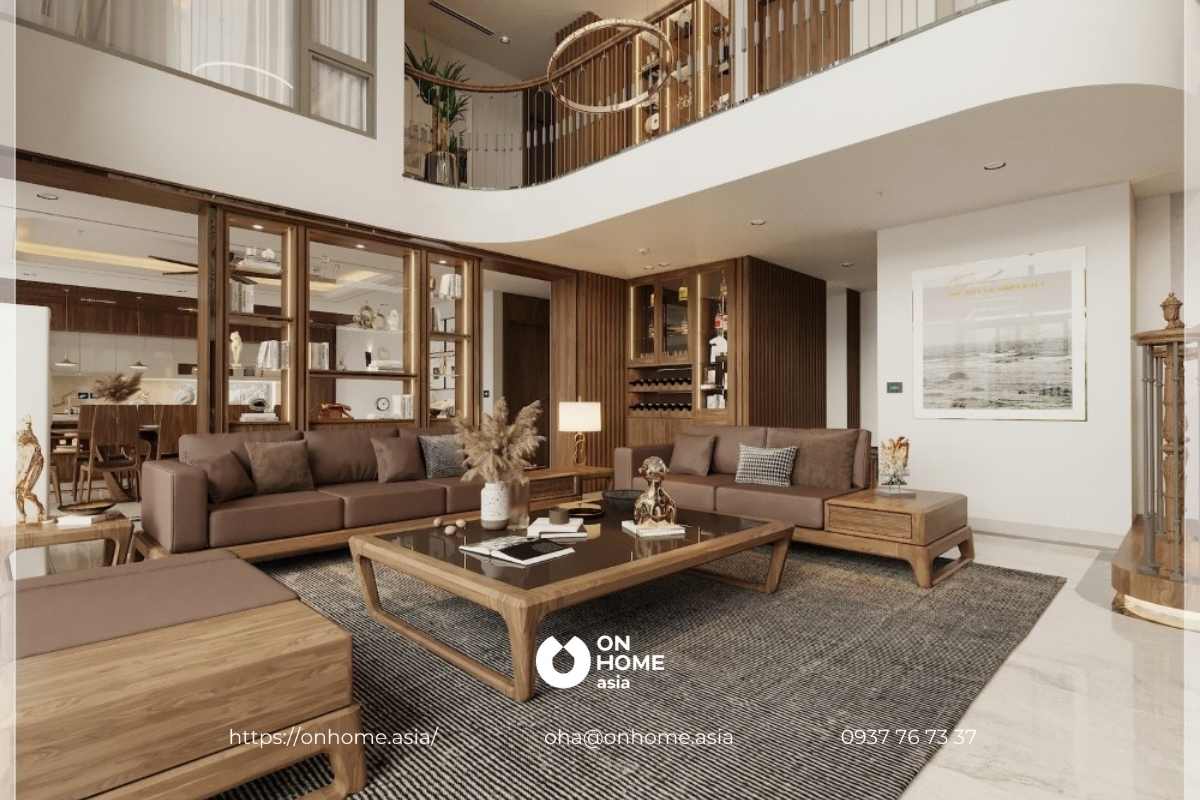 Tủ trang trí phòng khách bằng gỗ Óc Chó sang trọng