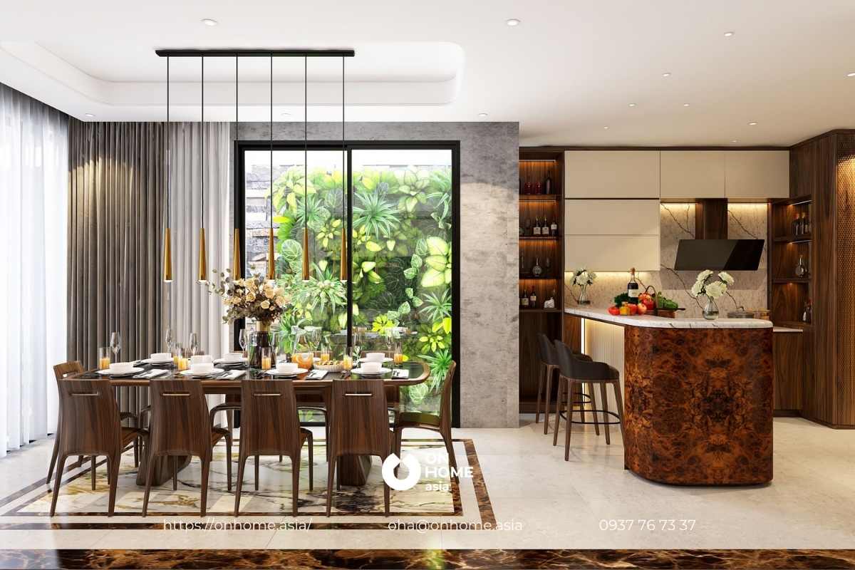 Thiết kế bàn ăn gỗ Óc Chó sang trọng