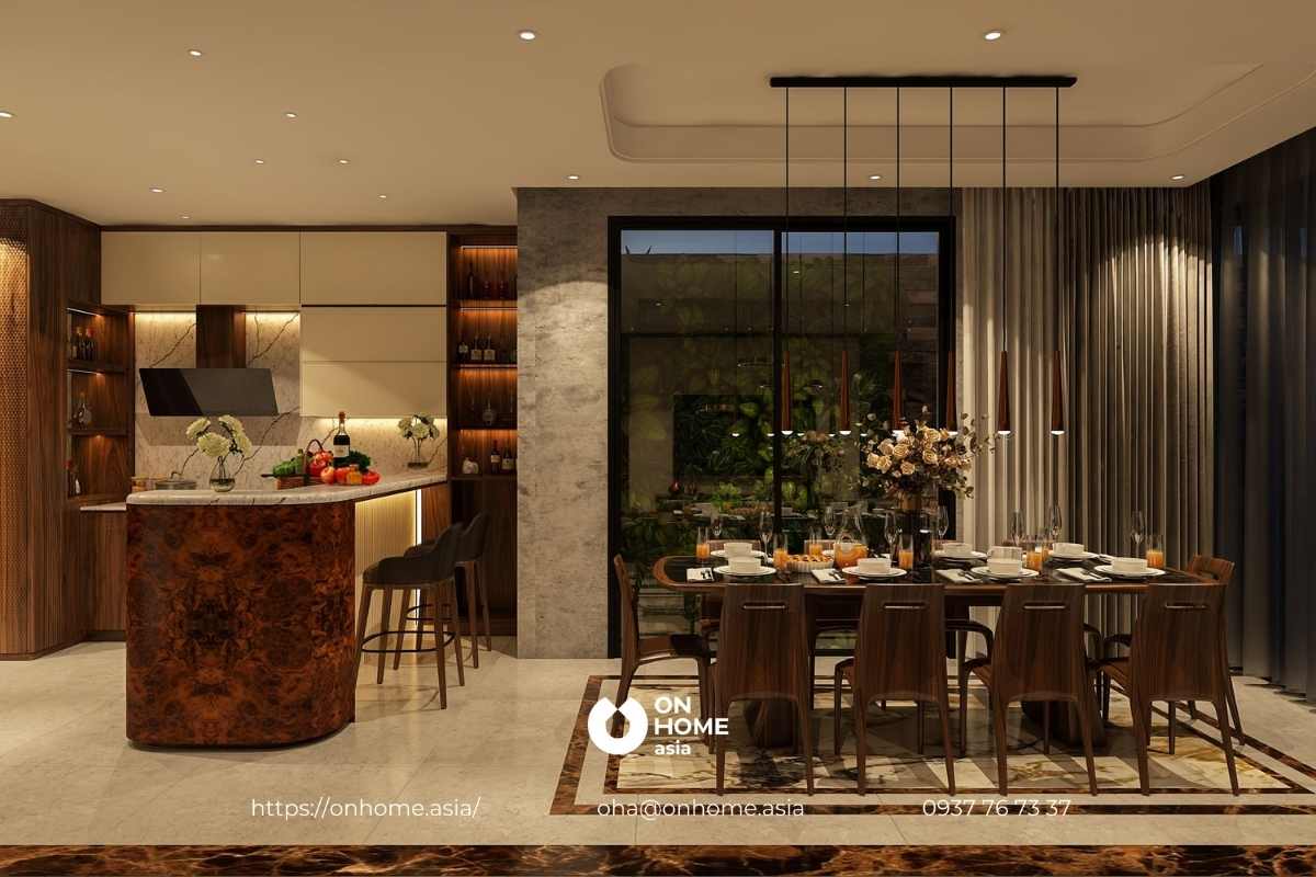 Phòng bếp với đảo bếp sang trọng, tiện nghi