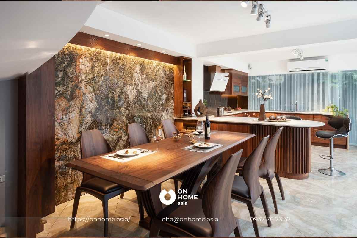 Nội thất phòng bếp gỗ Óc Chó sang trọng