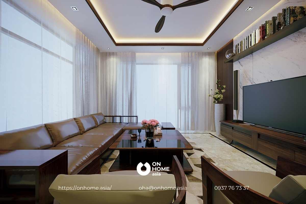 Thiết kế phòng khách gần ban công rộng rãi