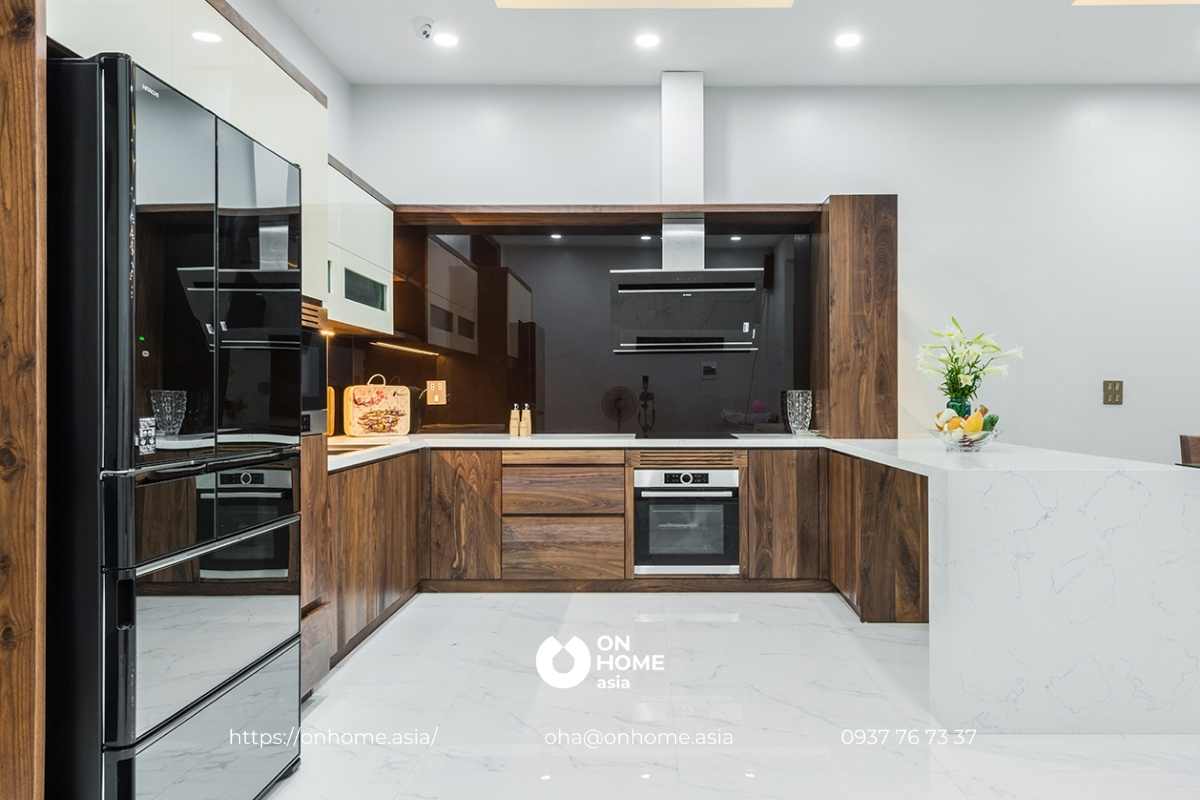 Tủ bếp gỗ Óc Chó đẹp