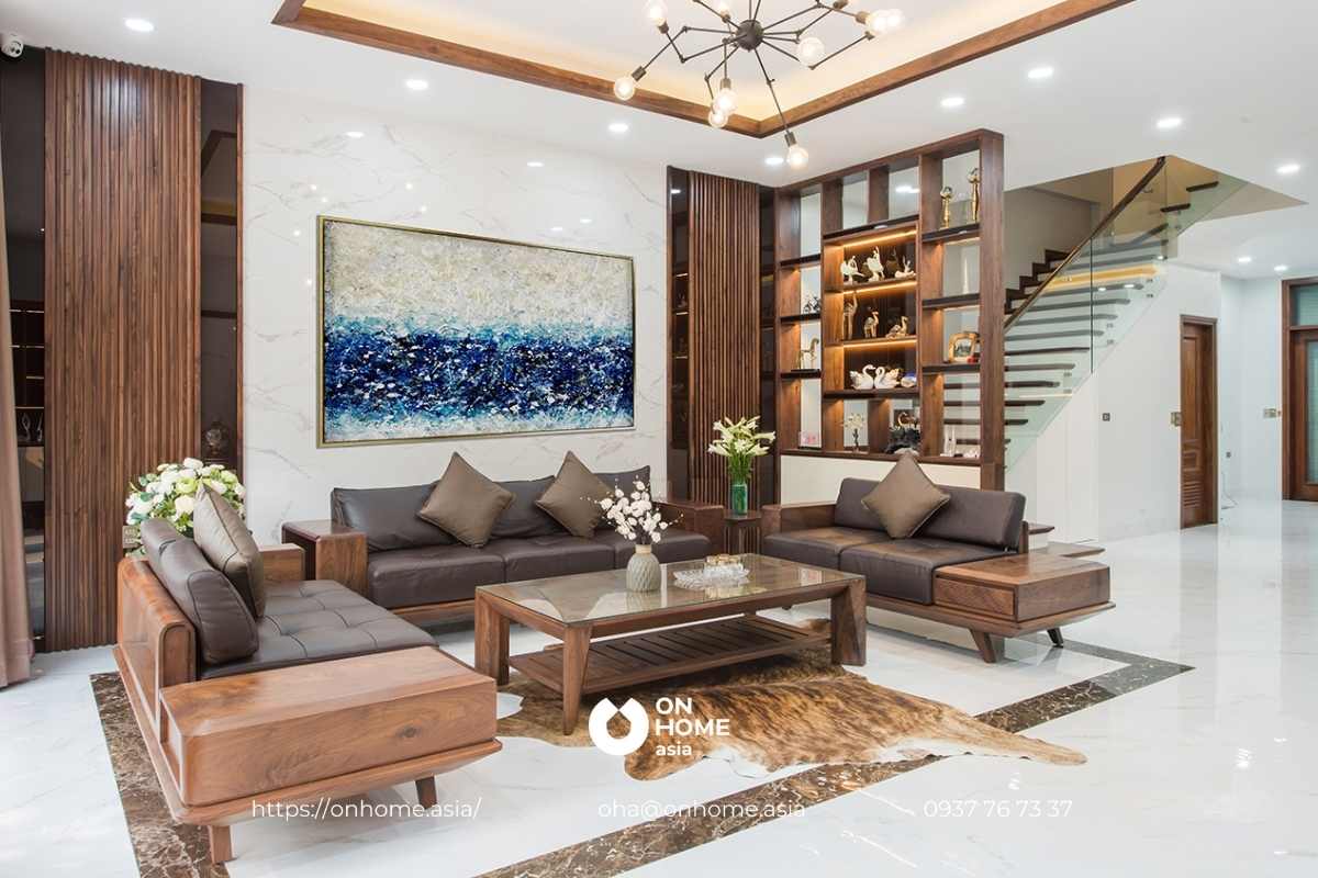 Mẫu nội thất nhà cấp 4 bằng gỗ Óc Chó sang trọng