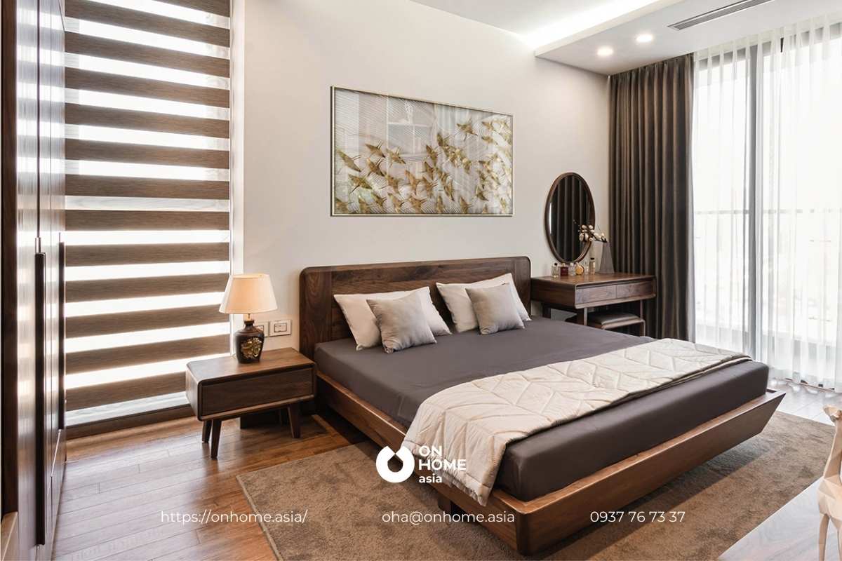 Nội thất phòng ngủ bằng gỗ Óc Chó ấm áp, tinh tế