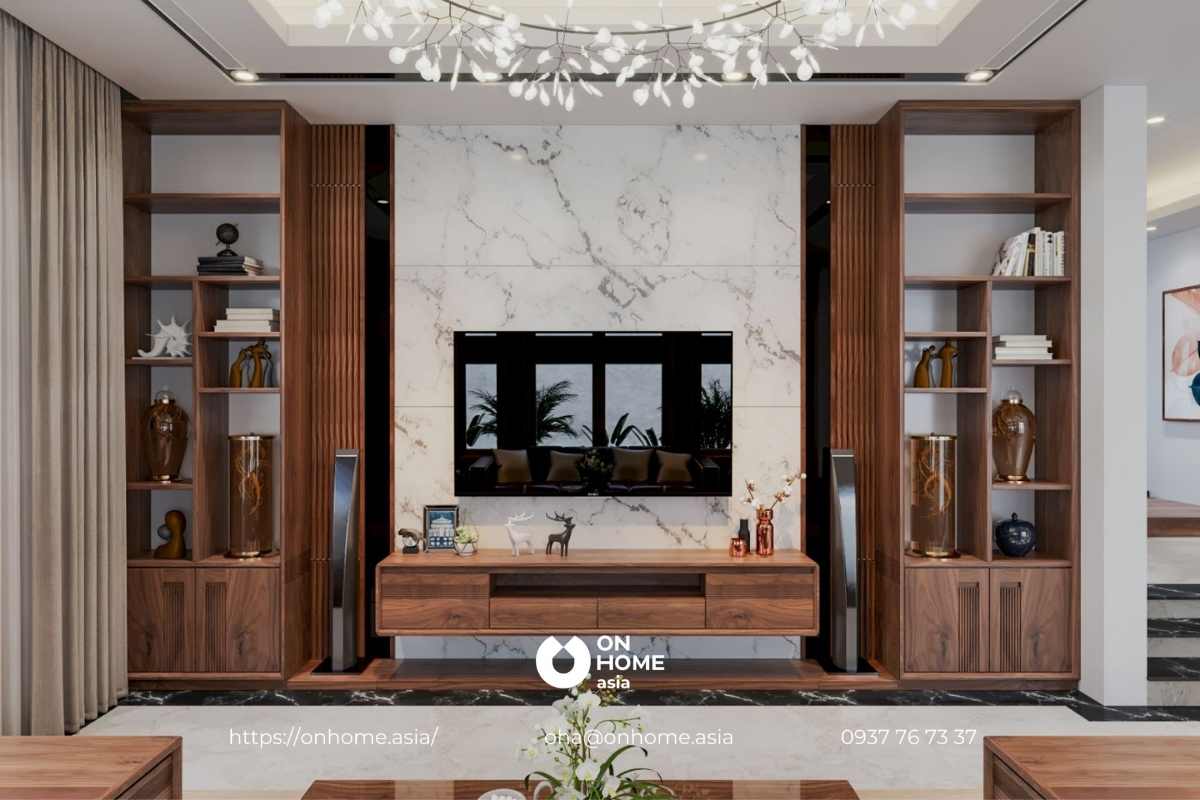 Kệ tivi bằng gỗ Óc Chó treo tường tiện lợi