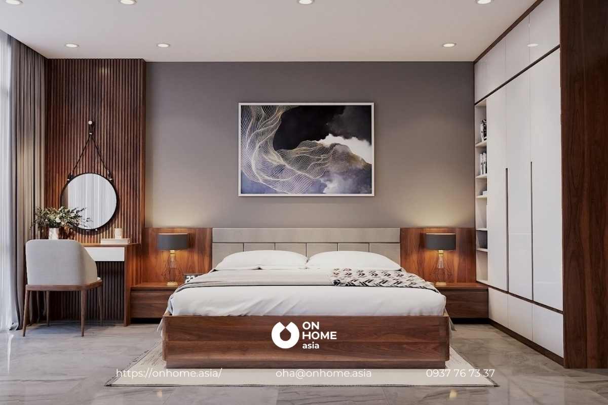 Nội thất phòng ngủ gỗ Óc Chó đẹp, tiện nghi