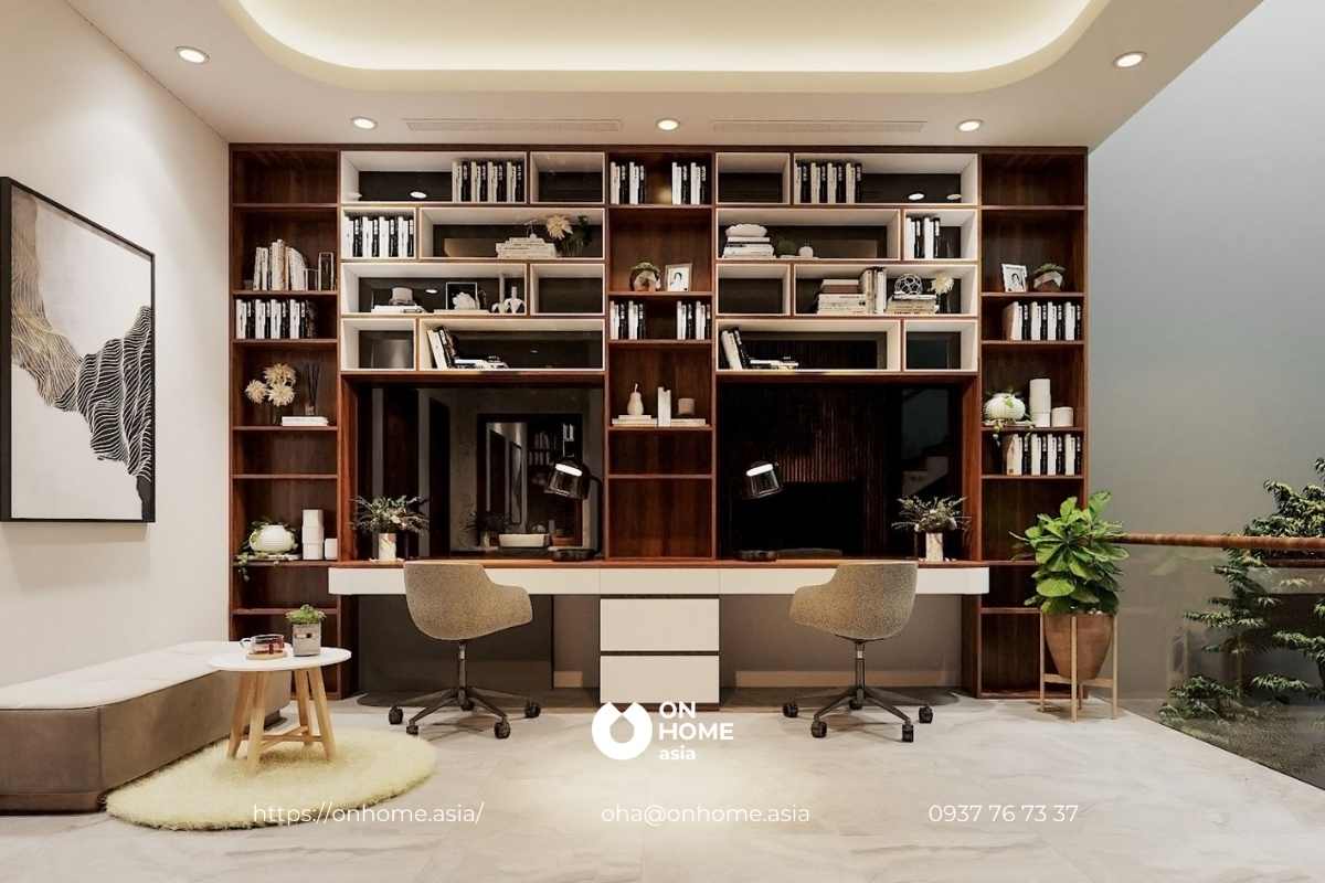 Tủ sách kịch trần giúp tiết kiệm diện tích không gian