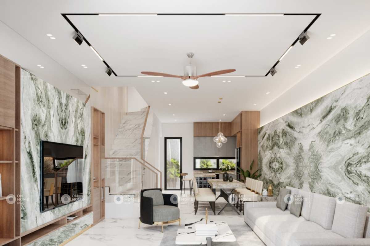 Thiết kế nội thất nhà phố 120m2 với phòng khách