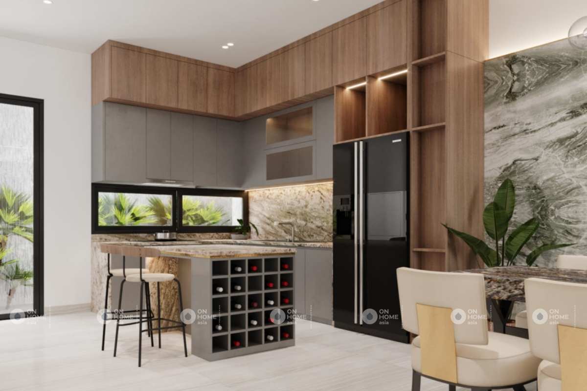 Phòng bếp được thiết kế gọn gàng và linh hoạt