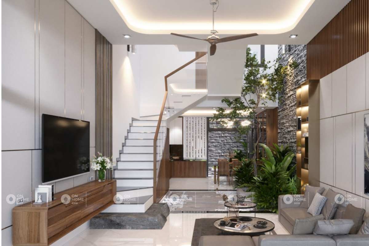 Phòng khách nhà phố tiện nghi