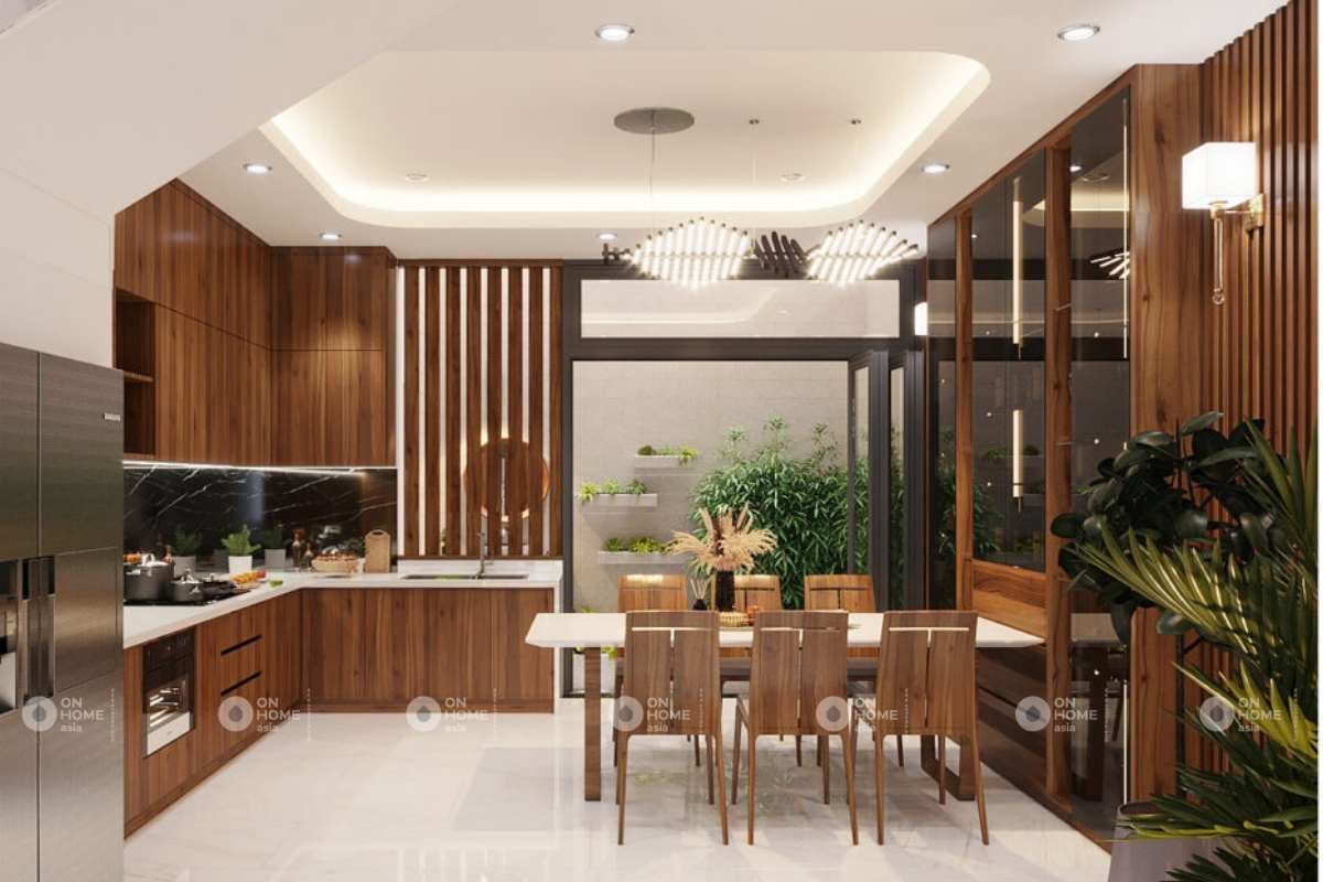 Phòng bếp với view nhìn ra sân sau